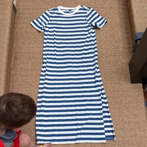 Old Navy Blue and White Striped Maxi T-Shirt Dress